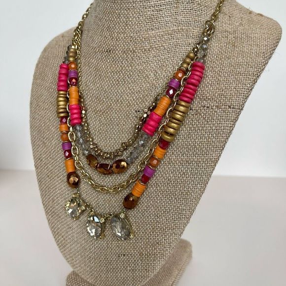 LOFT Multi color heishi bead and rhinestone crystal necklace - Picture 4 of 5